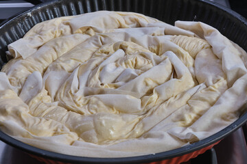 Banitsa, typical bulgarian cheese pie with phyllo and sirene