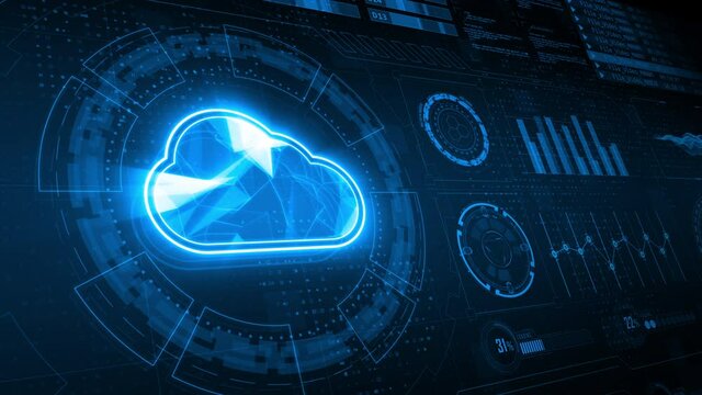 Motion graphic of Blue cloud computing with head up display ( HUD ) background and futuristic technology abstract background network security concept