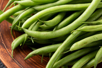 Fresh organic Green beans vegetarian food. Macro photo