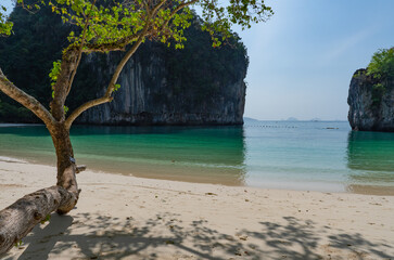 beautiful landscape of white beach and blue sea of Koh Hong, Krabi, Thailand