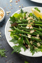 Grilled French beans salad with almond flakes,Vegan vegetarian protein dish