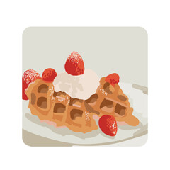 Croffle. Croissant waffles with ice cream, blueberries and strawberries. Dessert South Korea. Sweet food for tea. Simple cooking