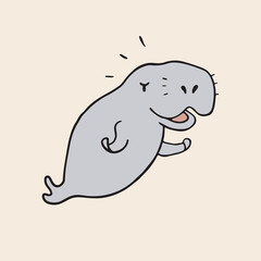 Dugong character. Vector hand drawn Manatee or Sea Cow mascot illustration. Angry cartoon isolated emoji animal
