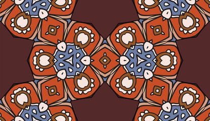 Abstract colorful doodle geometric flower seamless pattern. Floral background. Mosaic, geo tile of thin line ornament.