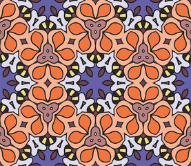 Abstract colorful doodle geometric flower seamless pattern. Floral background. Mosaic, geo tile of thin line ornament.