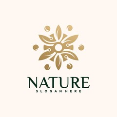 Obraz premium Collection of nature flower logo designs golden floral logo outline