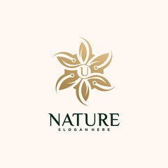 Collection of nature flower logo designs golden floral logo outline