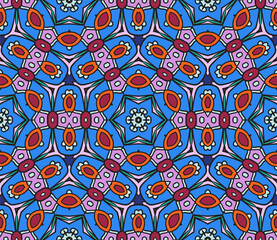 Abstract colorful doodle geometric flower seamless pattern. Floral background. Mosaic, geo tile of thin line ornament.