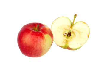 Naklejka na ściany i meble Red fresh apple and half isolated on white food fruit background