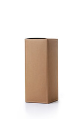 Brown paper box on white background. Blank cosmetic packaging