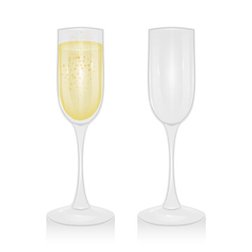 Glass of champagne and empty glass of champagne on a transparent background, vector illustration