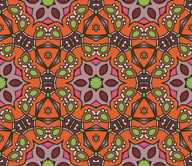 Abstract colorful doodle geometric flower seamless pattern. Floral background. Mosaic, geo tile of thin line ornament.