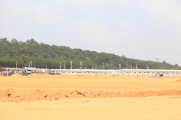 working at building construction area. Industry of construction site and engineer working