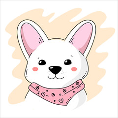 Vector illustration of cute head of dog with scarf and big ears