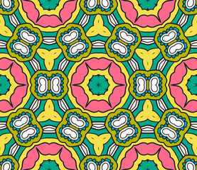 Abstract colorful doodle geometric flower seamless pattern. Floral background. Mosaic, geo tile of thin line ornament.