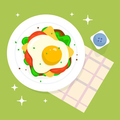 Vector illustration of plate with scrambled egg sandwich