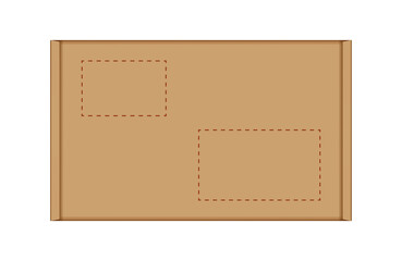 cardboard carton box in top view, brown box or kraft package crate box isolated on white