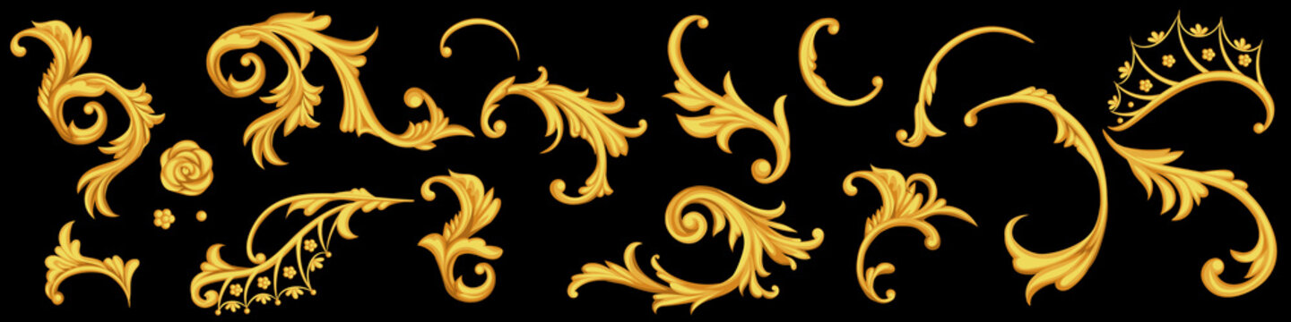 Set of golden curly elements © Maria