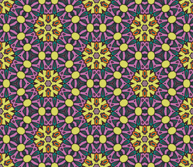 Abstract colorful doodle geometric flower seamless pattern. Floral background. Mosaic, geo tile of thin line ornament.