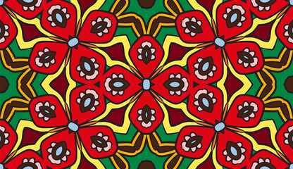 Abstract colorful doodle geometric flower seamless pattern. Floral background. Mosaic, geo tile of thin line ornament.