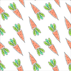 Vector seamless pattern with orange carrot with green leaf