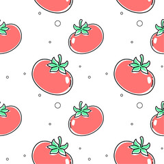 Vector seamless pattern with red tomato with green leaf