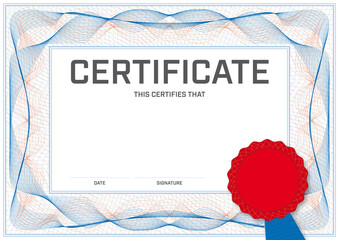 Certificate background with guilloche frame and a red seal (template) 