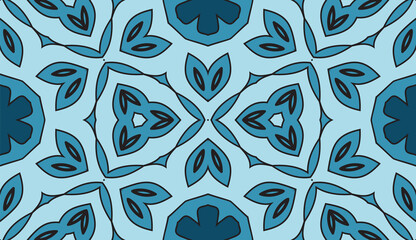 Abstract colorful doodle geometric flower seamless pattern. Floral background. Mosaic, geo tile of thin line ornament.