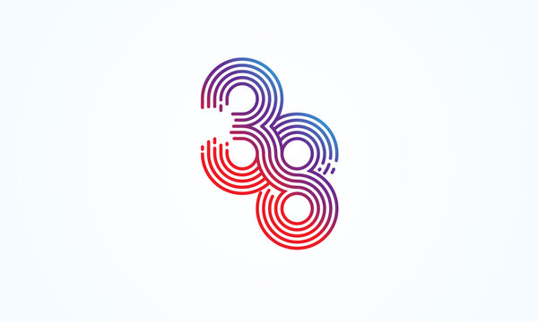 Abstract 38 Number Logo, number 38 monogram line style, usable for anniversary, business and tech logos, flat design logo template, vector illustration