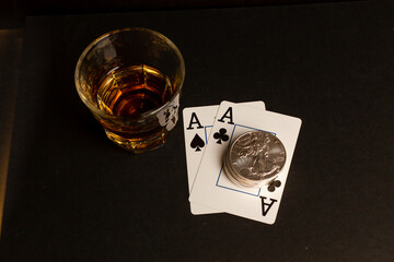 Texas hold em black aces in the hole with whisky shot