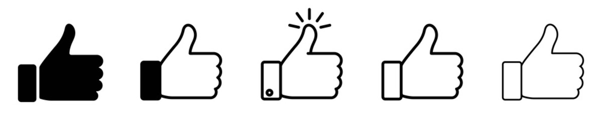 thumb up icon set, like sign, like symbol, line icon, vector illustration 