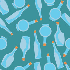 pattern, decor from blue bottles on a dark blue background, vector illustration,