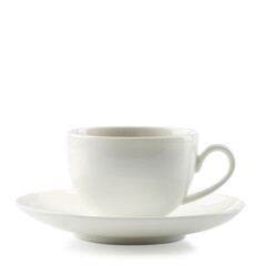 White tea cup and saucer for drink isolated on white