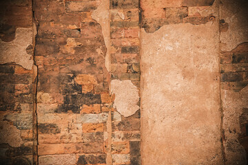 Old brick wall background in ancient city in Thailand