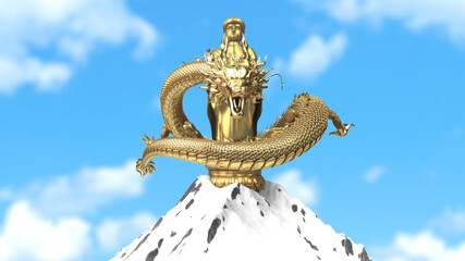 Chinese dragon pose around buddha.