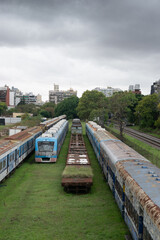 Fototapeta na wymiar Old disused trains in a Buenos Aires rail yard