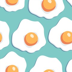 Seamless pattern with the image of scrambled eggs on a blue background. A fun design for paper, textiles and decor.