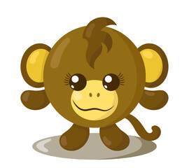 Funny cute kawaii monkey with round body in flat design with shadows. Isolated animal vector illustration	