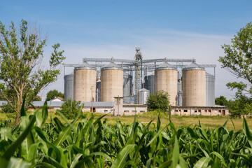 Agricultural silos of concrete and metal.