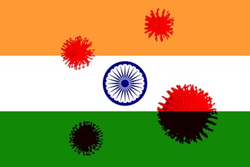 Indian flag with the cell of virus concept of Corona Virus in India
