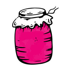 A jar of jam drawn by hand. Doodle-style jam jar icon.