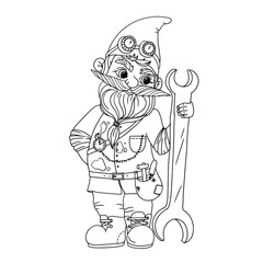 Cute garden gnome. Coloring book with gnomes. A magical creature. Grandpa is a forester. Vector illustration isolated on white background.