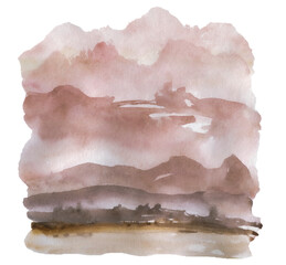 Fototapeta premium Mountain Landscape Painted watercolor illustration. Hand drawn isolated clipart