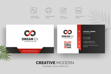 Creative modern business card template with red and black details
