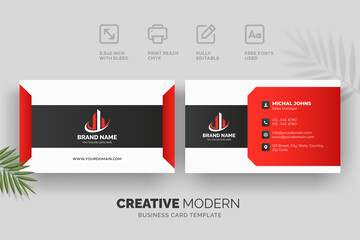 Creative modern business card template with red and black details
