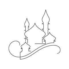 Vector Illustration of Islamic Mosque Line Art Drawing. Good for Greeting Card, Cover, Poster, Banner, Invitation, and others.