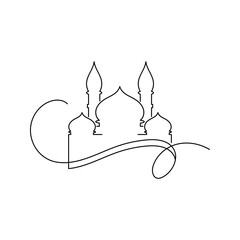Vector Illustration of Islamic Mosque Line Art Drawing. Good for Greeting Card, Cover, Poster, Banner, Invitation, and others.