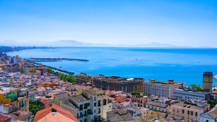 panoramic view of the city of Salerno, the Gulf of Salerno, the town hall,