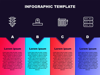 Set line Traffic light, Security camera, Heating radiator and Server, Data, Web Hosting. Business infographic template. Vector