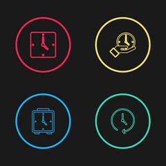 Set line Alarm clock, Clock, and icon. Vector